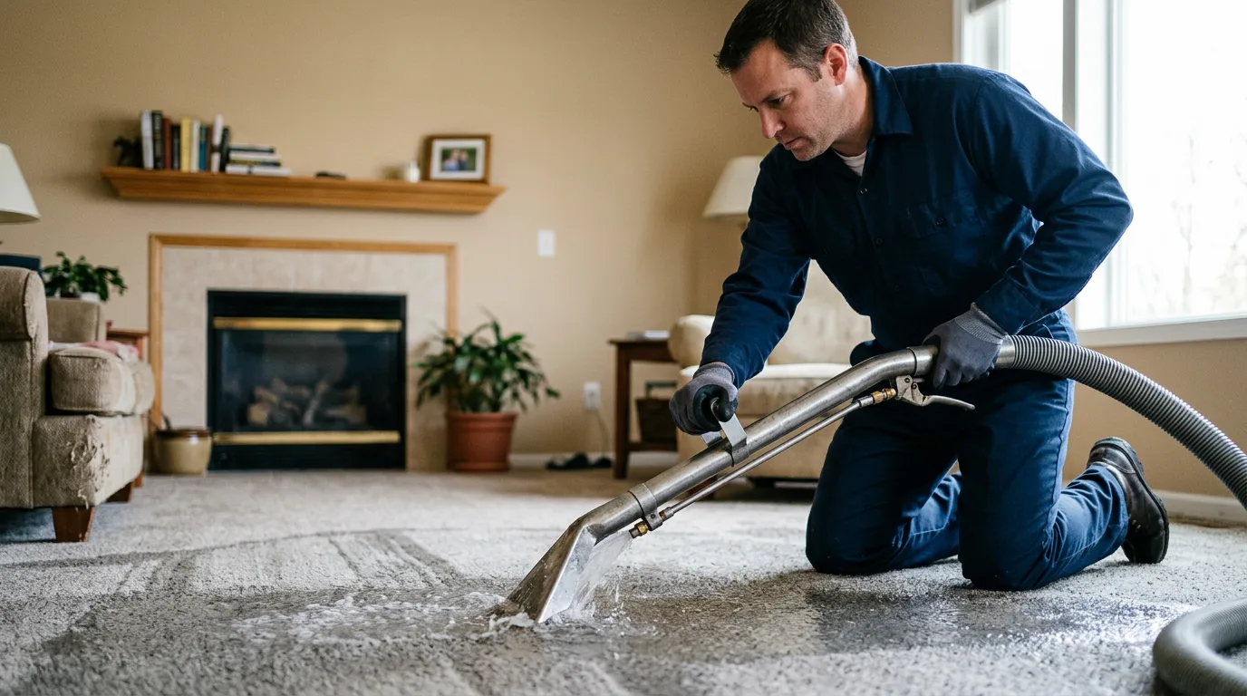 Water damage restoration technician working near New Rockford, ND